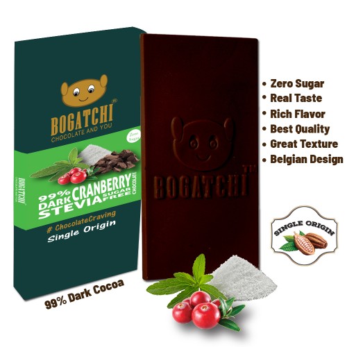 BOGATCHI Stevia Sugarfree Chocolate Bar, Cranberry, 80g
